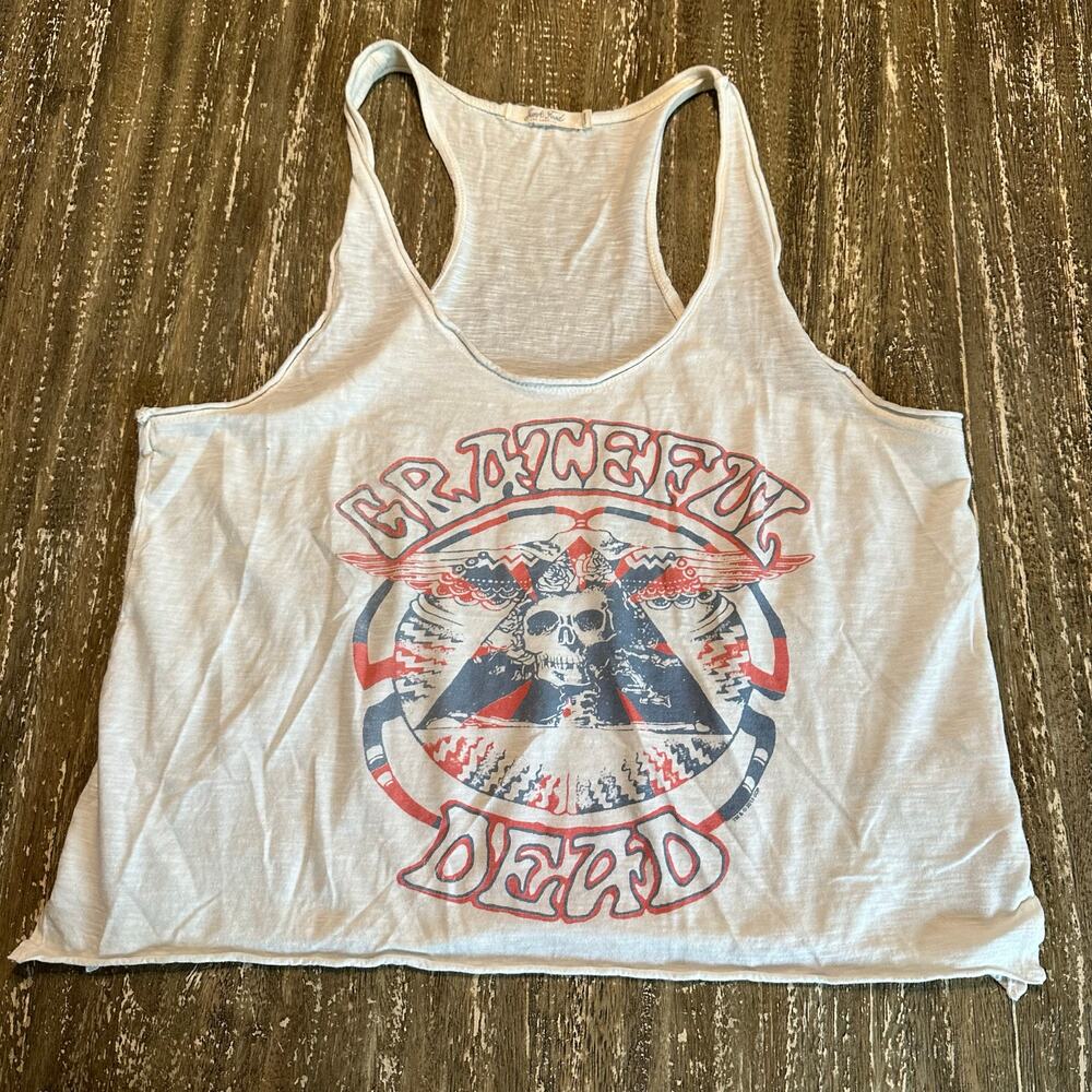 Junkfood Los Angeles Grateful Dead Band Distressed Tank Top White Womens Size L